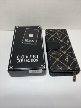 Coveri Wallet Zip Snap Closure Black Gold Lipstick Beauty Supply Design NewInBox